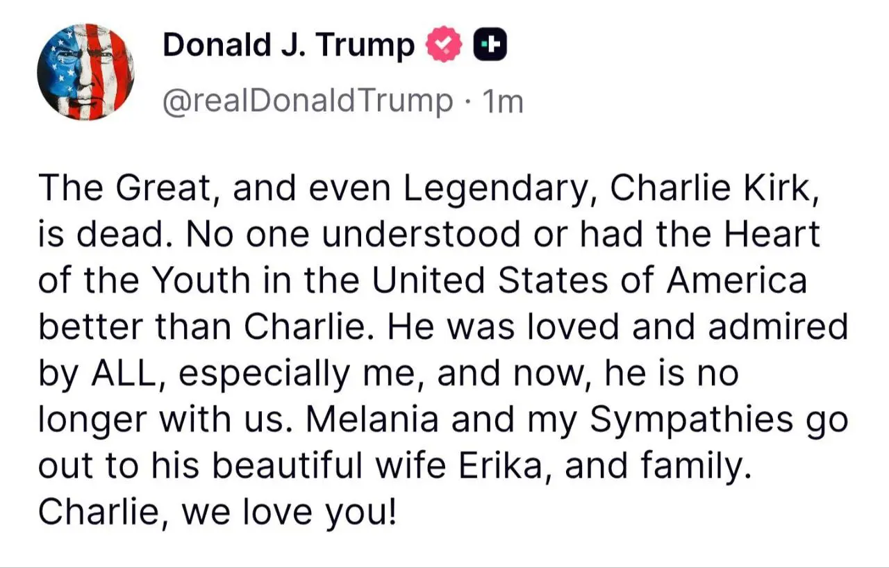 توییت ترامپ مرگ چارلی کرک