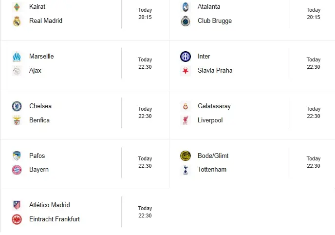 بازی های 8 مهر لیگ قهرمانان