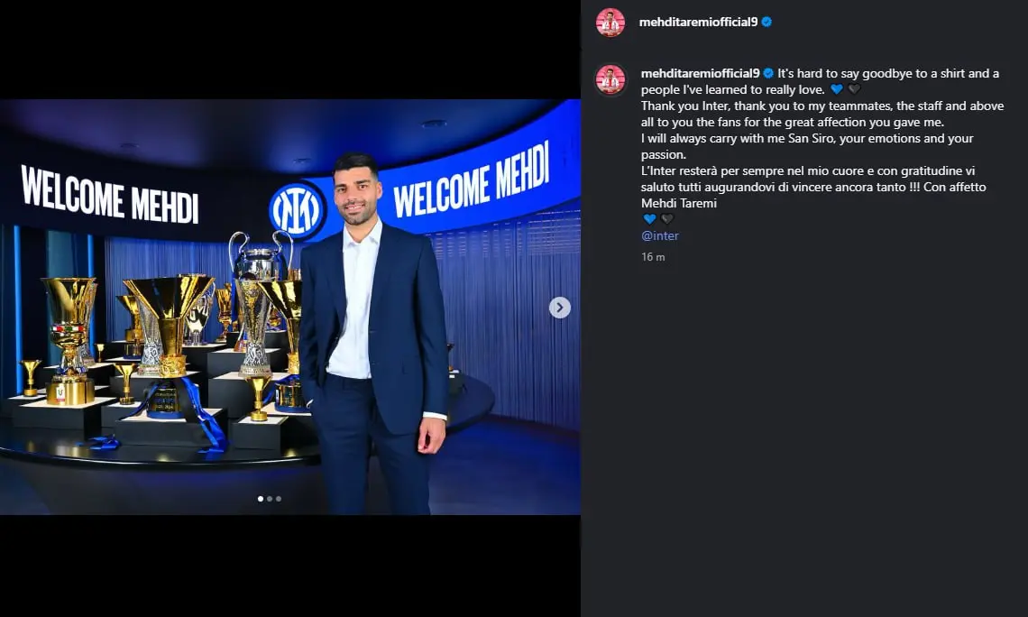 مهدی طارمی اینتر خداحافظی