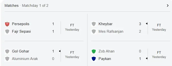 نتایج روز اول هفته اول لیگ