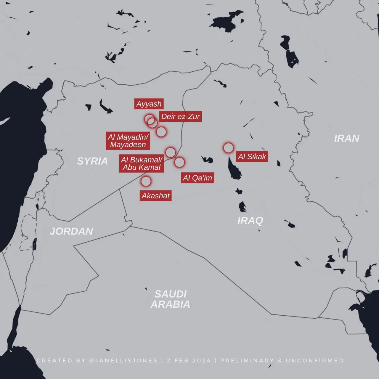 نقشه نقاط مورد حمله آمریکا