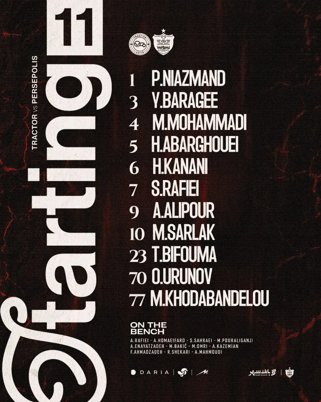 ترکیب پرسپولیس مقابل تراکتور