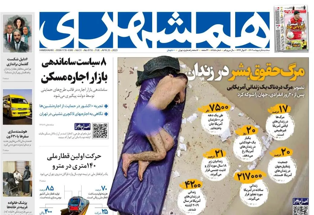 دغدغه روزنامه شهرداری تهران مُرده آمریکایی است؛ نه مردم ایران! + عکس
