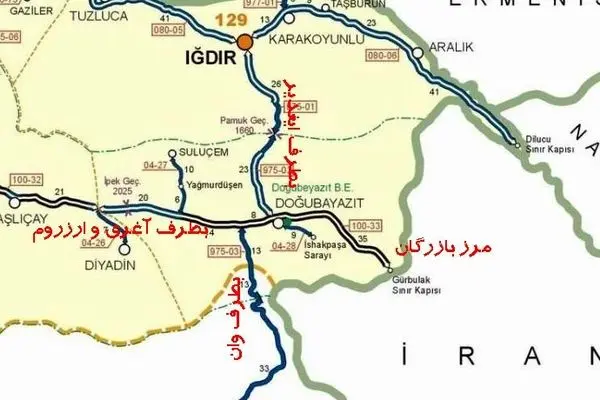 فاصله مرز بازرگان تا وان چقدر است؟