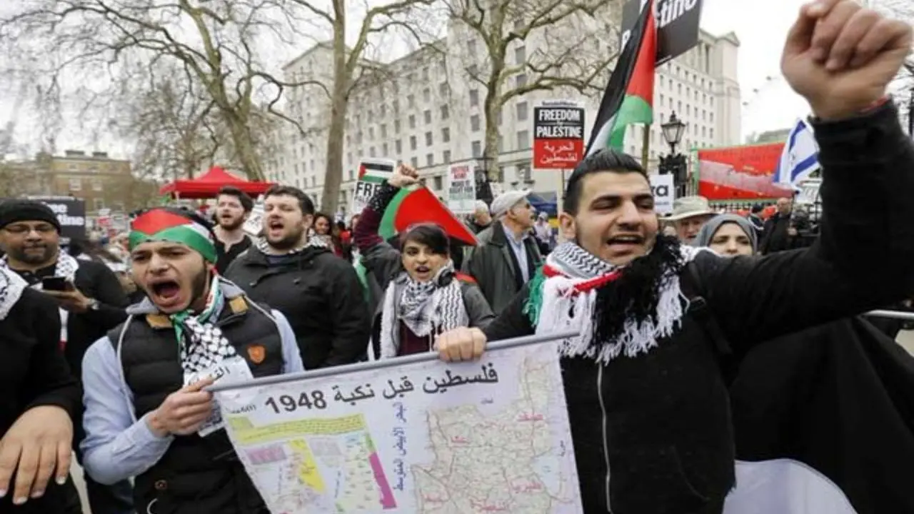 راهپیمایی در لندن در اعتراض به جنایات اسرائیل علیه فلسطینیان