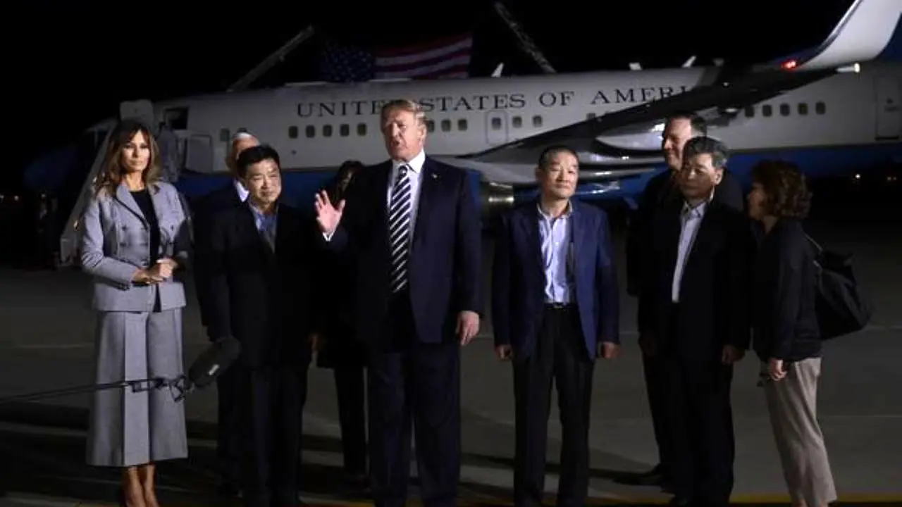 استقبال ترامپ از 3 شهروند آمریکایی آزاد شده از کره شمالی