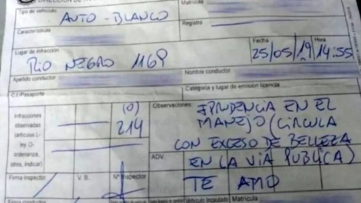درخواست ازدواج روی قبض جریمه توسط پلیس اروگوئه