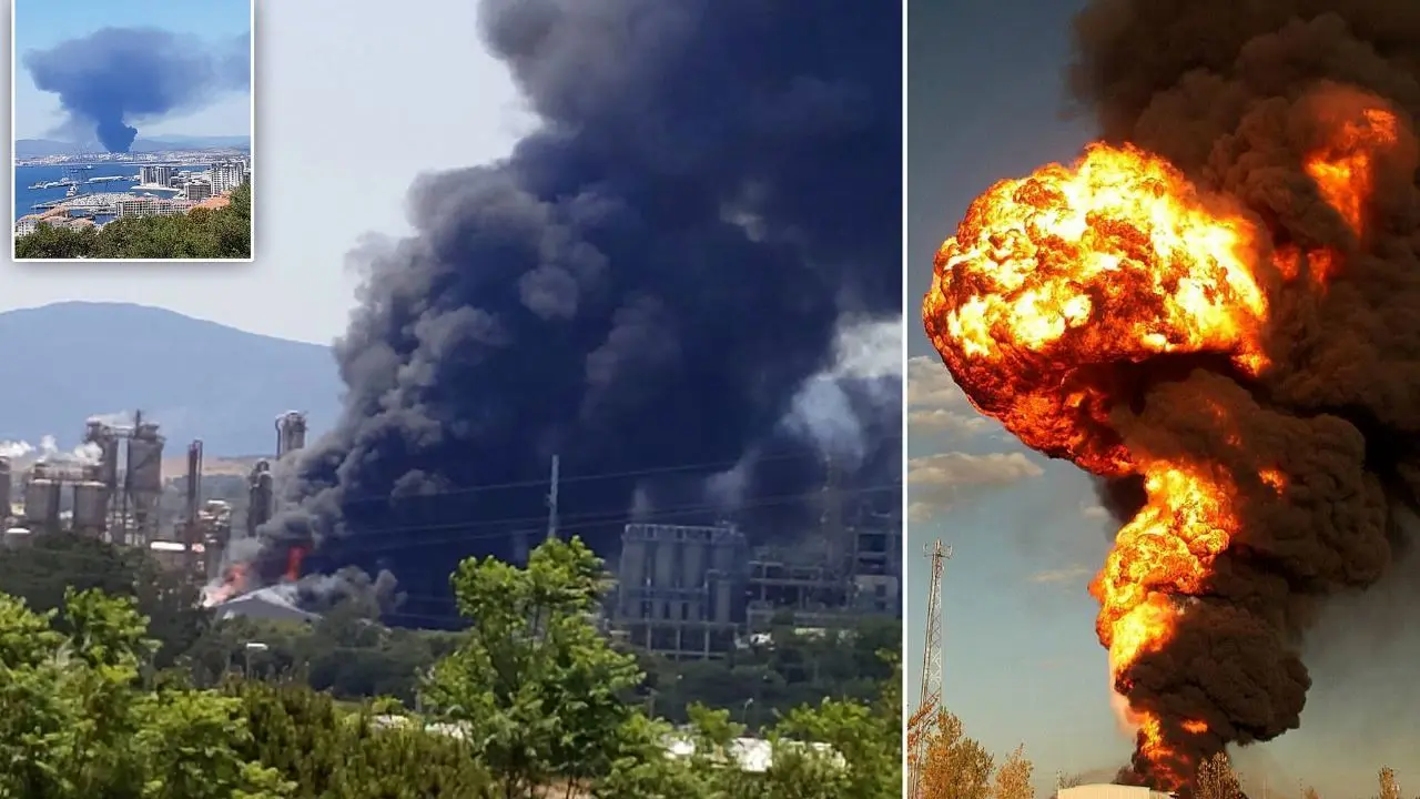 انفجار مهیب در پالایشگاه نفت اسپانیا + ویدئو