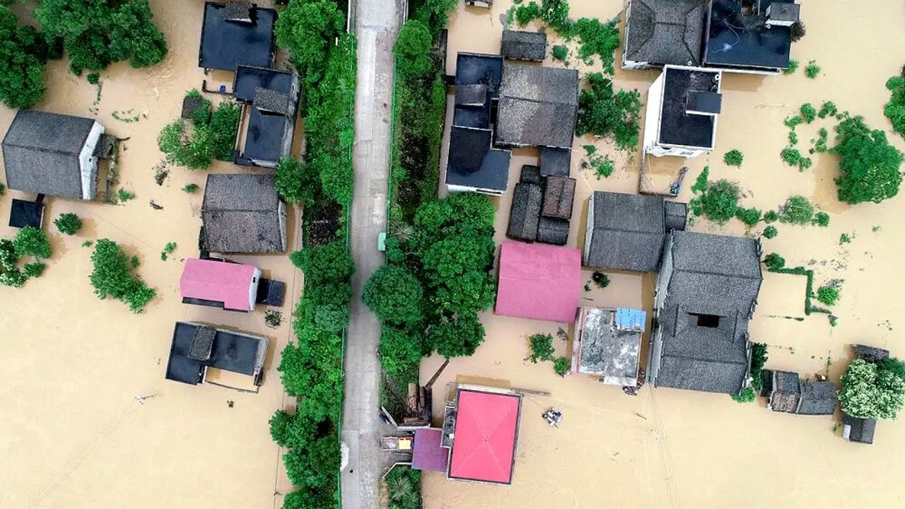 شکستن درختان بر اثر بارش شدید باران در جنوب چین + وبدئو
