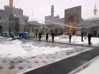 همیاری مردم به خادمان حضرت رضا (ع) در برف روبی حرم رضوی + ویدئو