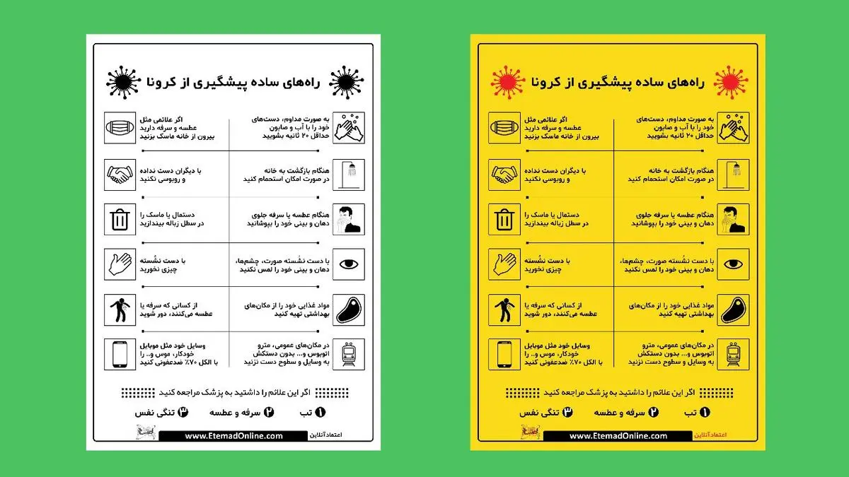 راه‌های ساده پیشگیری از کرونا + فایل آماده پرینت