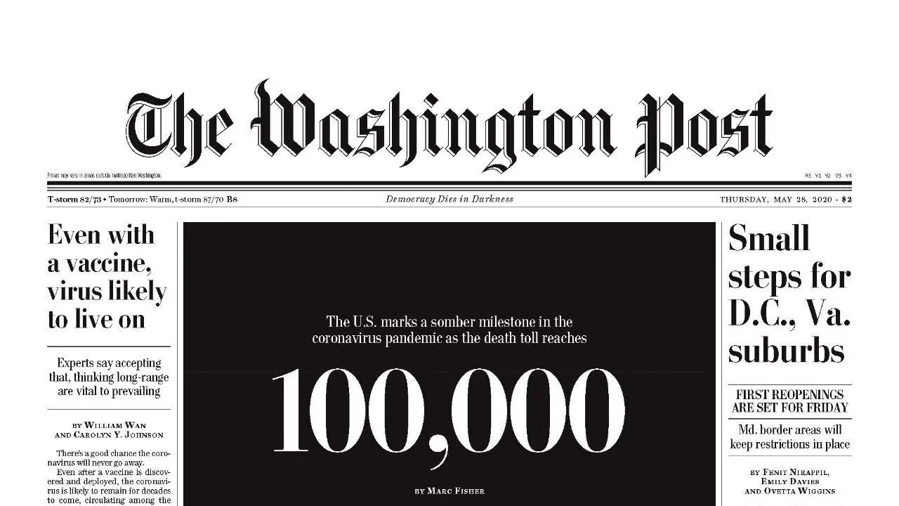 صفحه اول اعتراضی روزنامه واشنگتن‌پست بعد از مرگ 100هزار آمریکایی+عکس