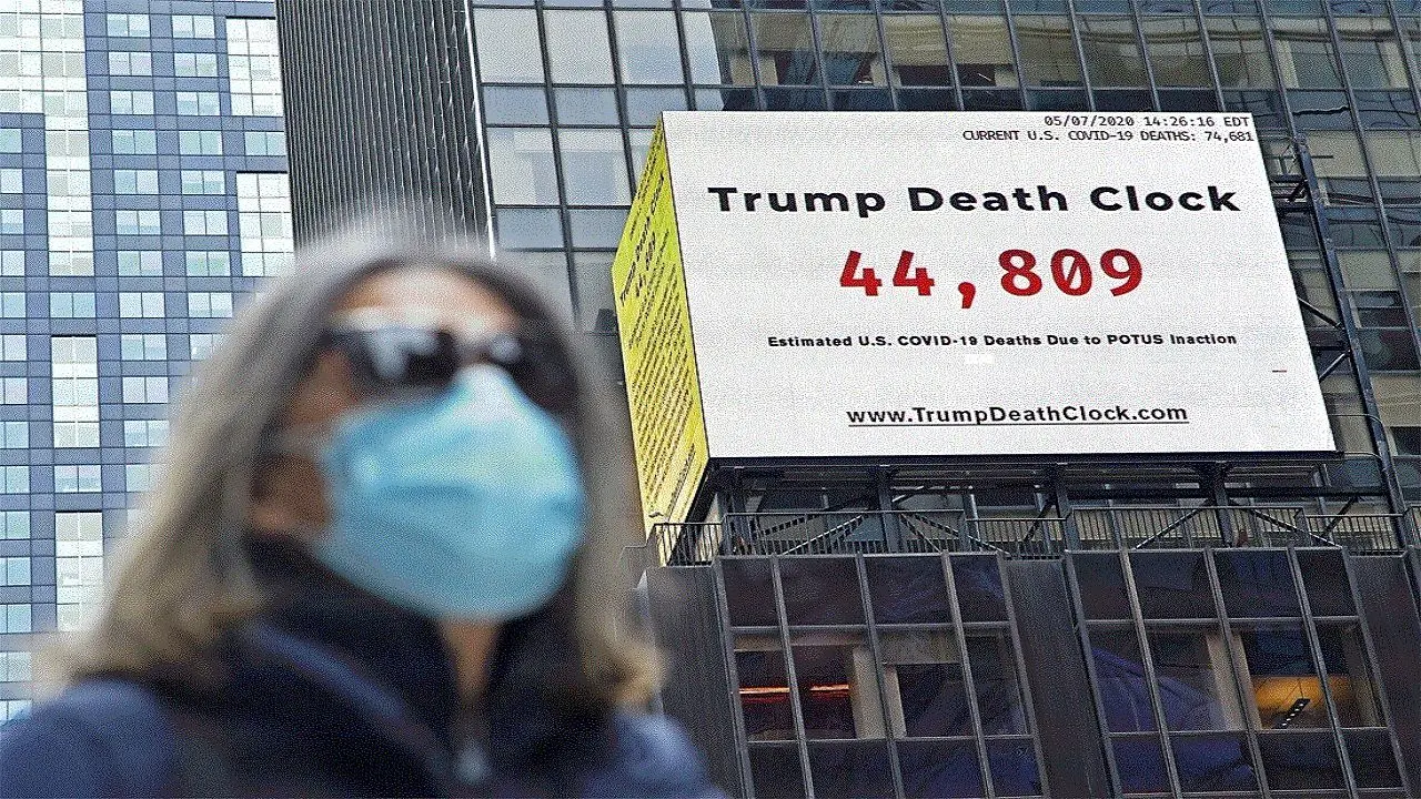 ویروس کرونا| ساعت‌شمار قربانیان ترامپ در خیابان‌های نیویورک نصب شد