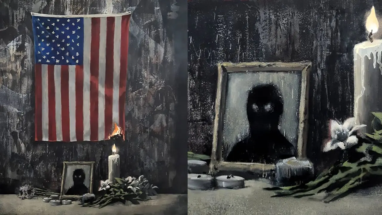 «بنکسی» هم پرچم آمریکا را آتش زد+عکس