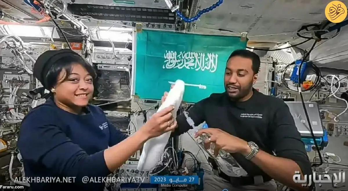 ببینید | دو فضانورد عربستانی در فضا وضو می‌گیرند و نماز می‌خوانند