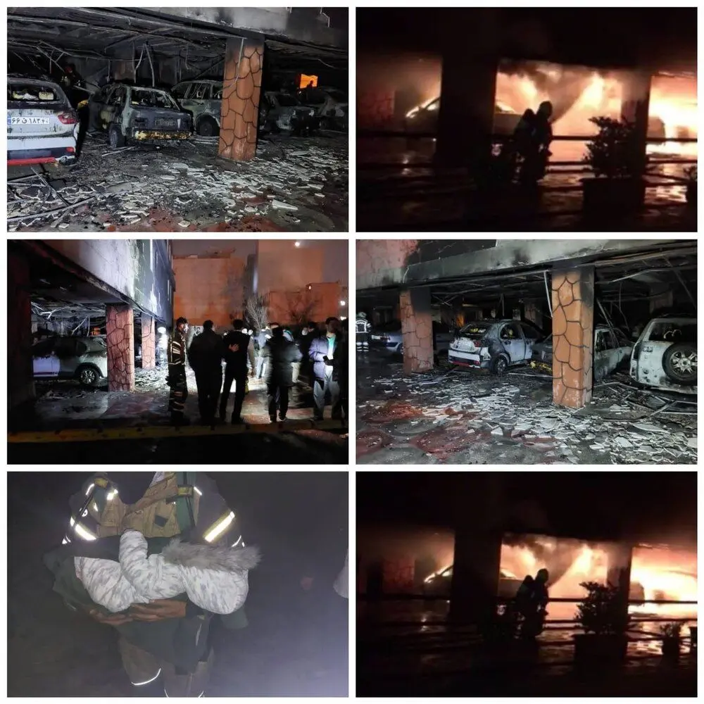  آتش‌سوزی هولناک با خسارت میلیاردی در پارکینگ ساختمان مسکونی در تهران