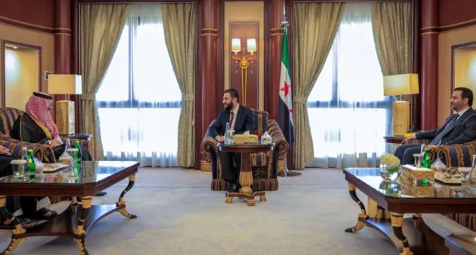 وزير،محمد،سوريه،بن،الشرع،رياض،سعودي،سفر،ديدار