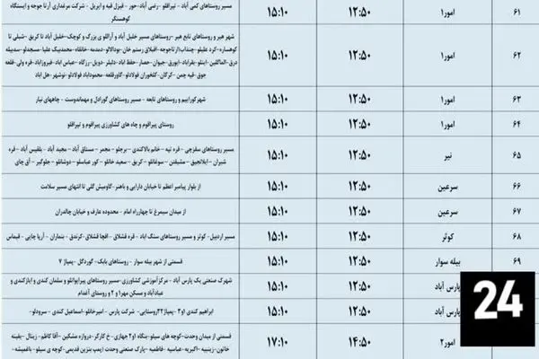 جدول زمان‌بندی قطع برق استان اردبیل- ۱۳ اردیبهشت